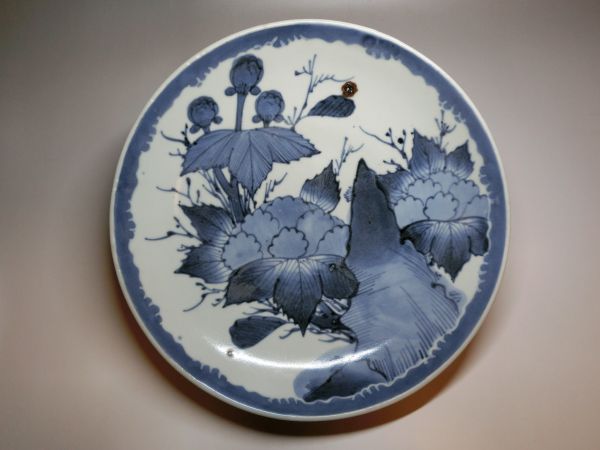 高田屋】 志田窯 古伊万里 染付 花石文 大皿 古伊万里 染付 志田窯
