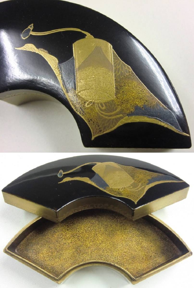 漆器 根付 8.5×6.5× 江時代 金蒔絵丸干支図五段印籠