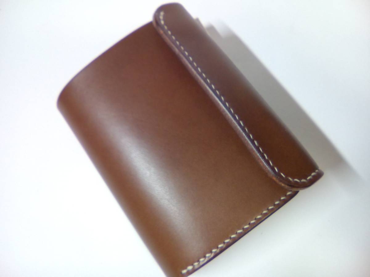 ハンドメイド★栃木レザー　三つ折りショートウォレット★チョコ