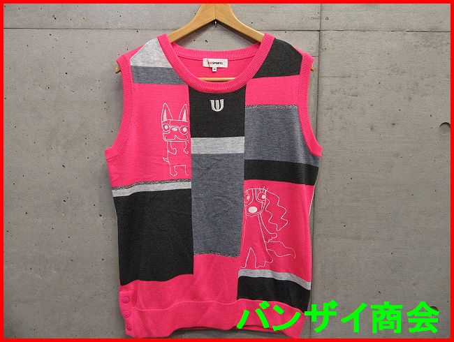 0111a22★ゴルフ★MU SPORTS ミエコウエサコ かわいいドッグ刺 ニットベスト サイズ44 /ピンク