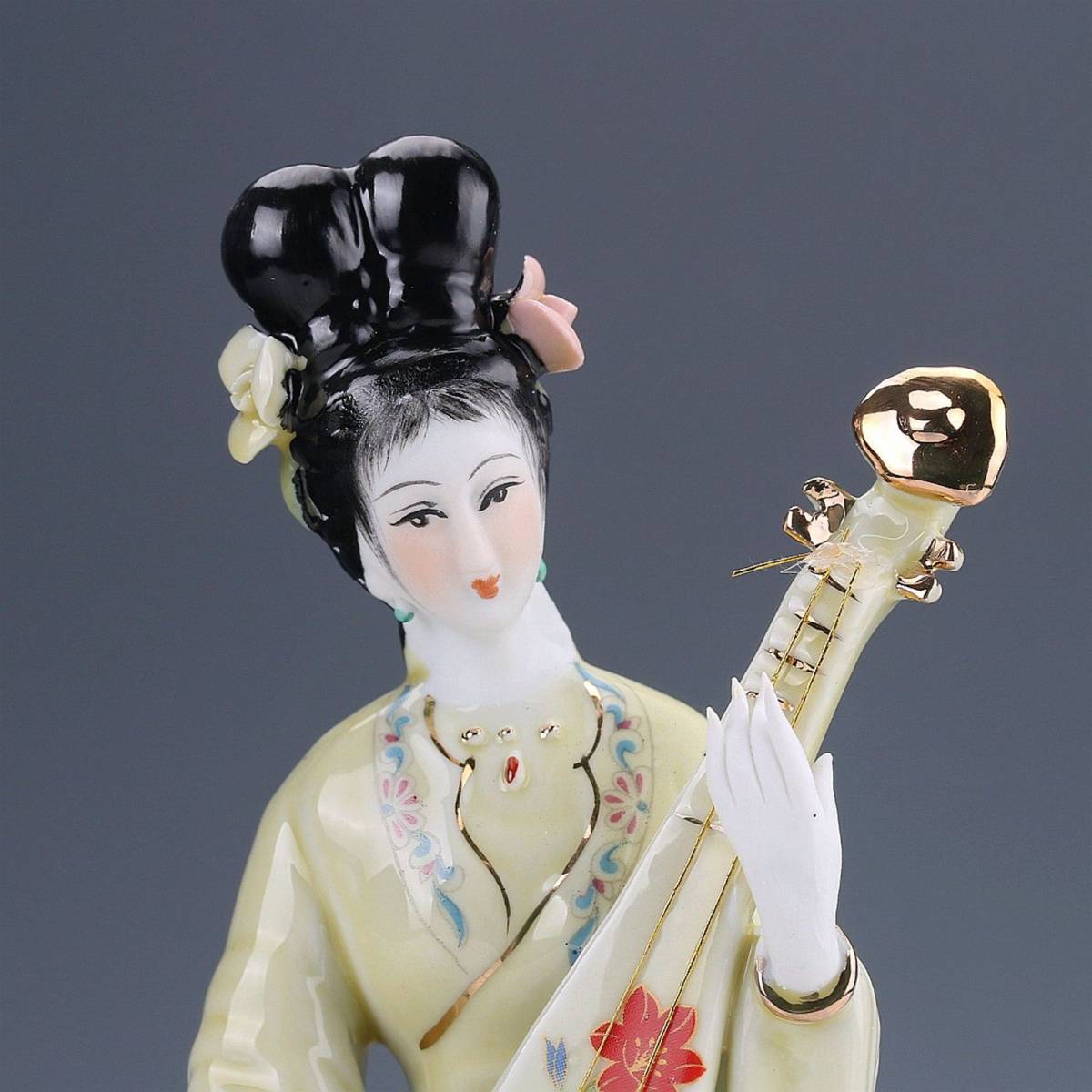 ○○中国 美人人形 陶器 置物 飾り 朝鮮 花 色白/55○○ 中国美術