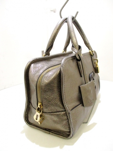 美品ロエベ LOEWE ハンドバッグ メイ レザー ブロンズ バッグ ロエベ 