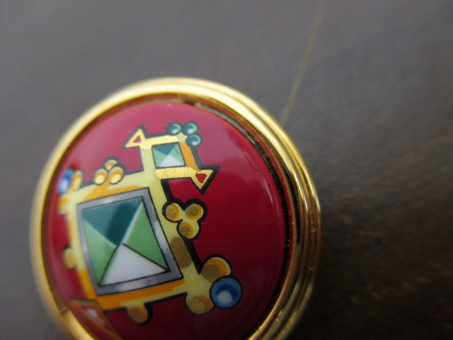 3317 ★エルメス エマイユ 七宝焼き ラウンド イヤリング レッド×ゴールド色