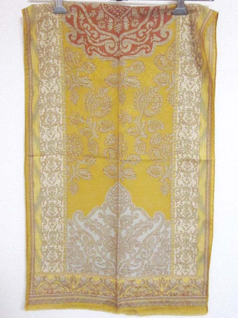 【中古】ETRO エトロ ウール＆シルク ストール 黄 総柄[240010226196]