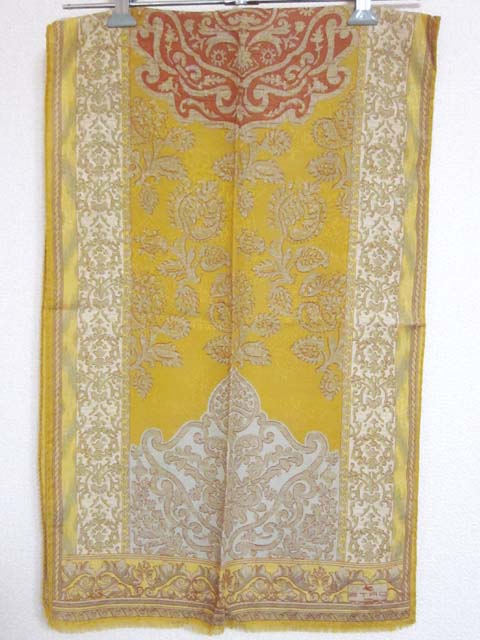 【中古】ETRO エトロ ウール＆シルク ストール 黄 総柄[240010226196]