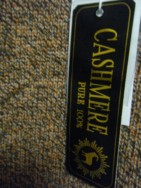 カシミヤ１００％、オレンジ×茶、カーディガン、新品M～L　デパート納品