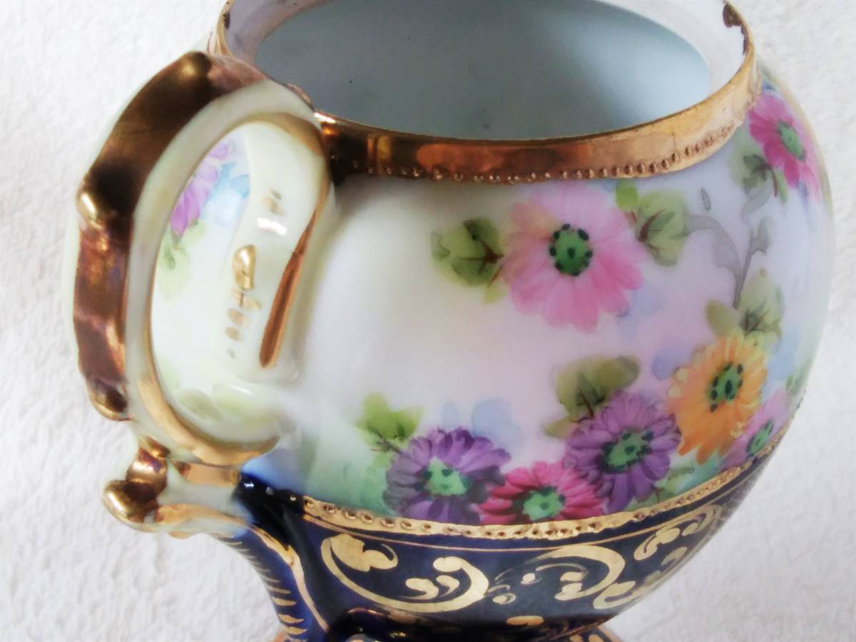 B☆オールド オールドノリタケ 金彩コバルトブルーと可憐な花模様
