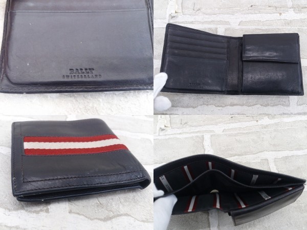 Bally バリー レザー 二つ折り財布 ウォレット ブラック レッド 