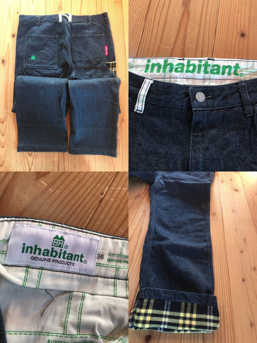 inhabitant インハビタント ボアチェック柄切替デニムパンツ 8回程度
