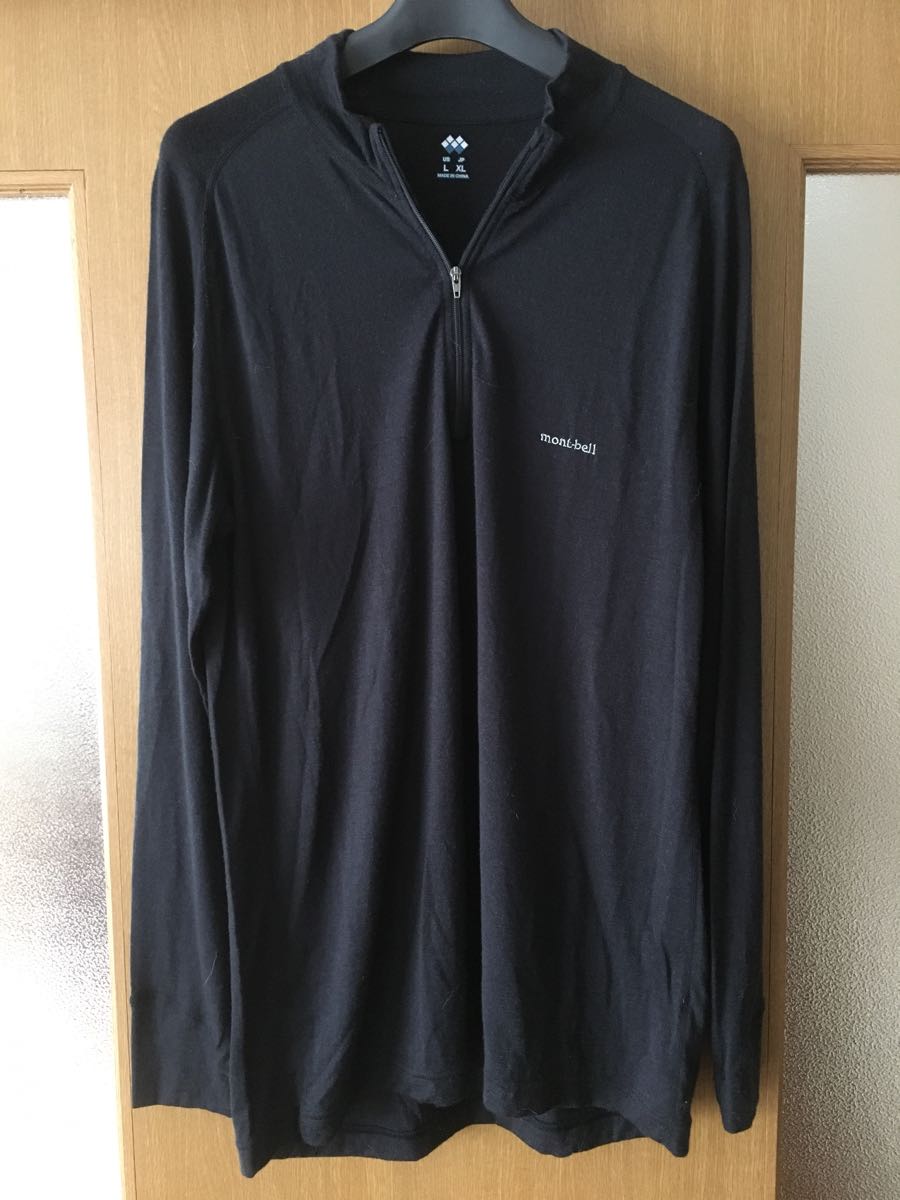 【美品】モンベル スーパーメリノウール モンベル スーパーメリノウール N.W. ハイネックシャツ 黒 XL