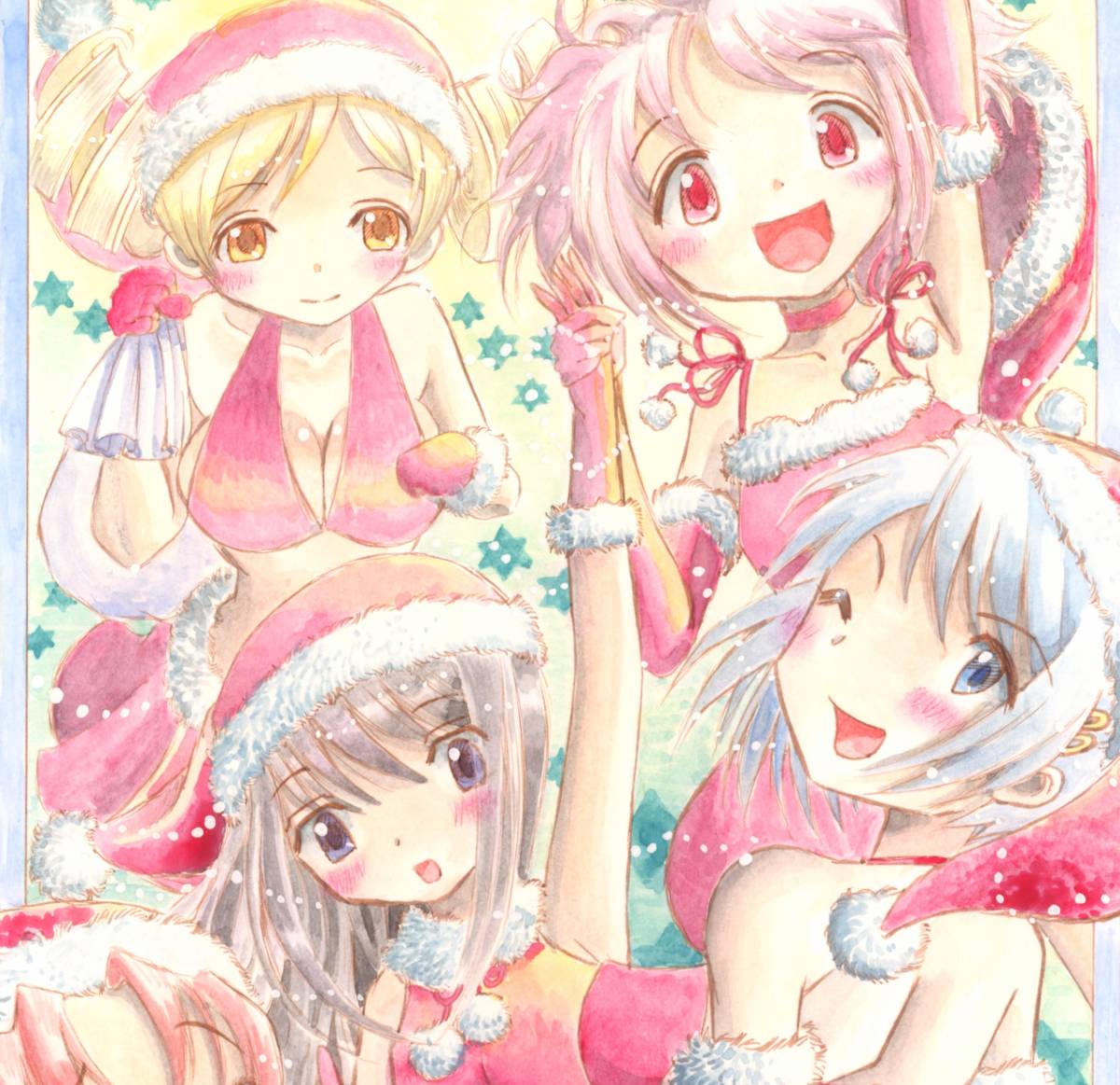 同人手描きイラスト ☆ まどマギ☆ まどか、ほむら、さやか、杏子