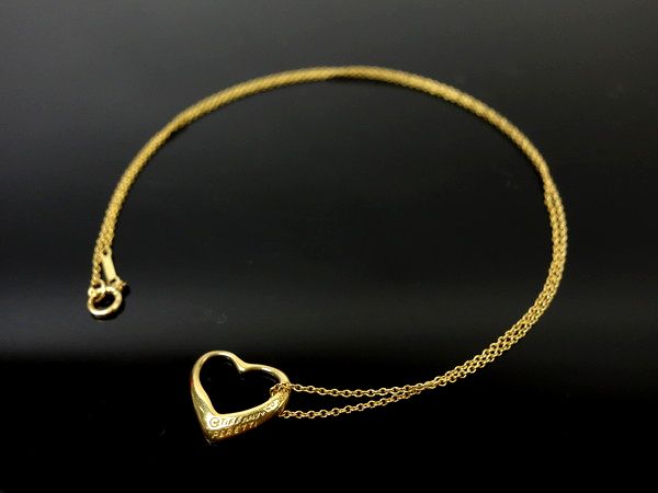 美品【Tiffany&Co.ティファニー】オープンハート★ネックレス★K18★イエローゴールド★YG★