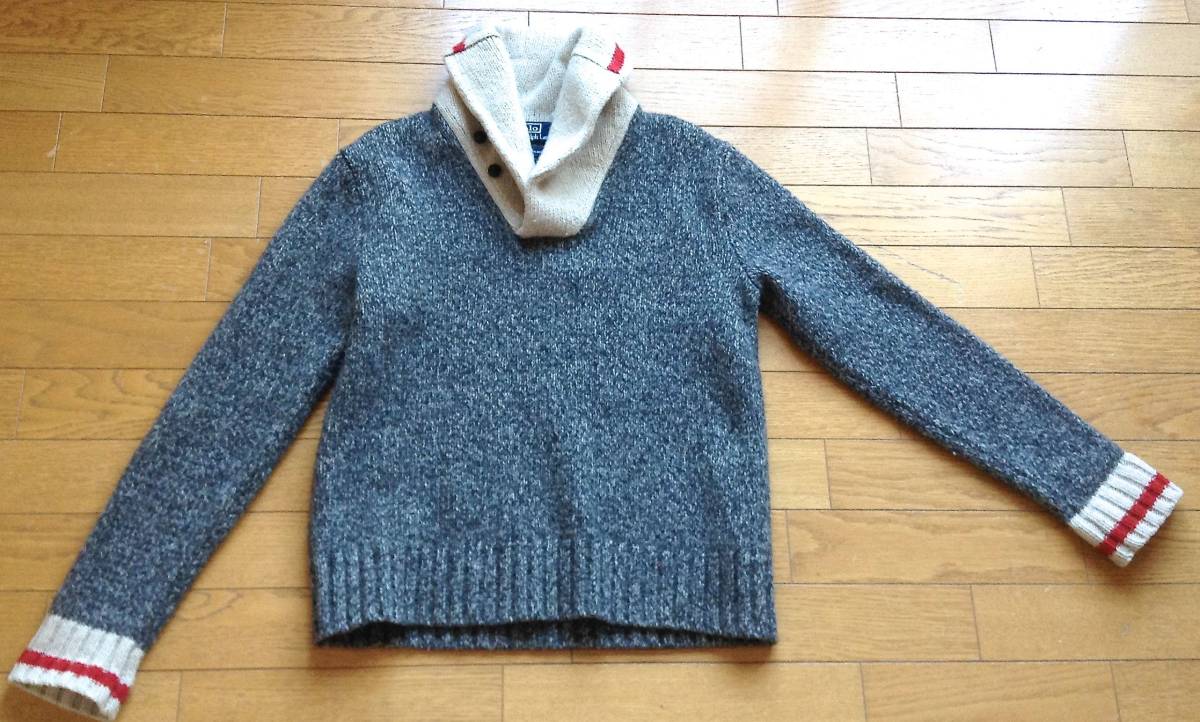 ポロ ラルフローレン ショールカラー ニット セーター S グレー