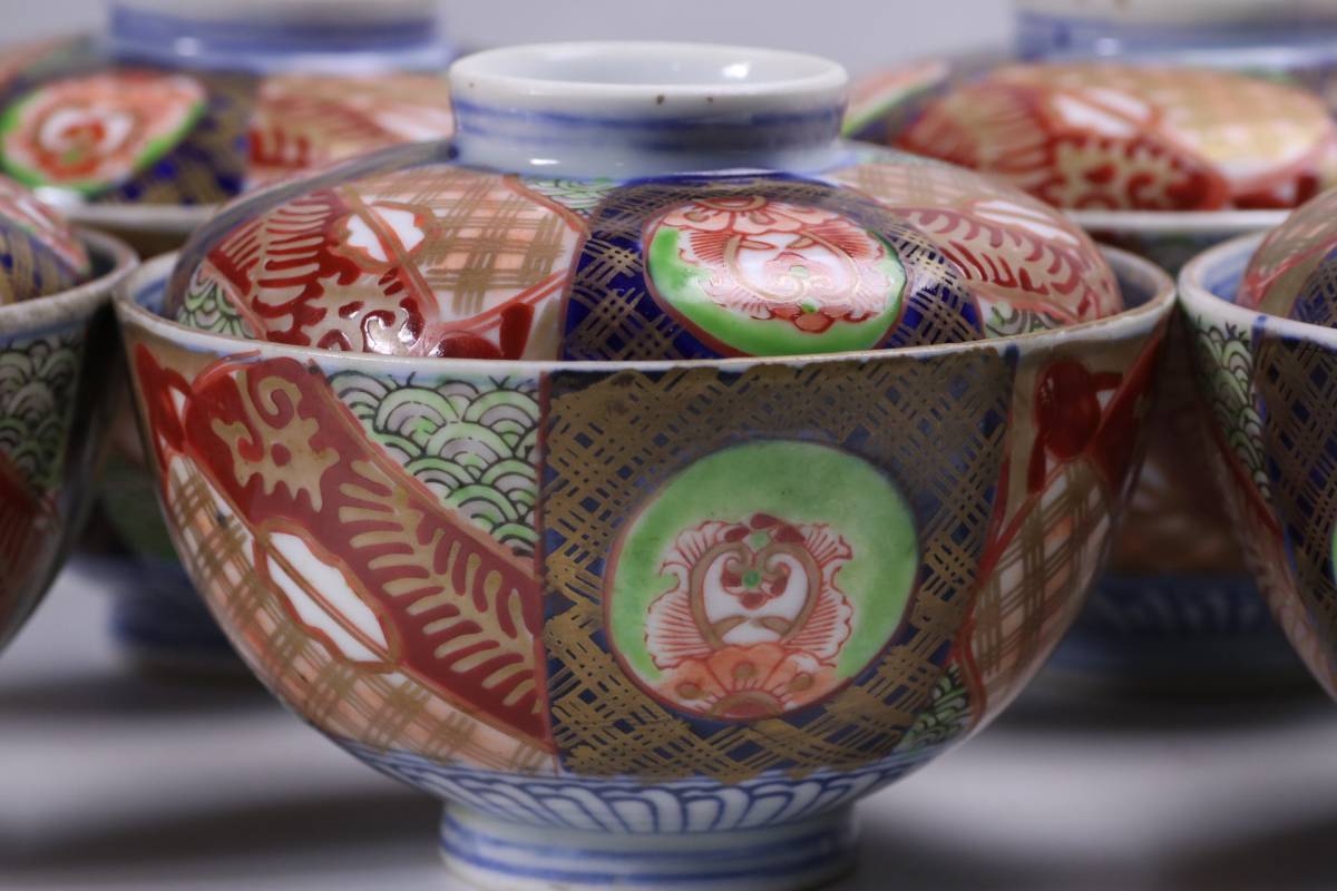 【古伊万里】二重角福　染付フタ付茶碗　4客揃い　明治時代 古伊万里】二重角福 染付フタ付茶碗 4客揃い 明治時代 Yahoo