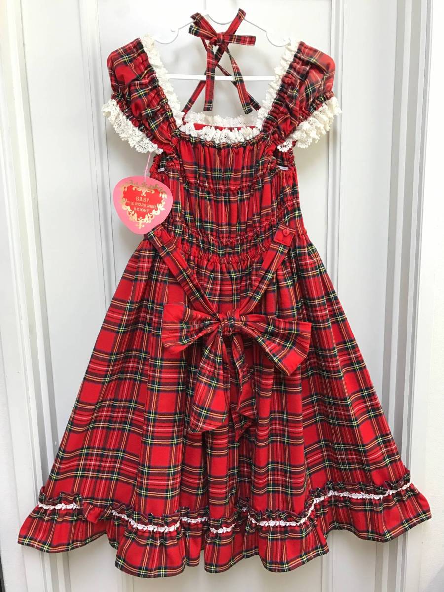 ☆BABY,THE STARS タータンチェックリボンミニ袖ジャンパースカート  