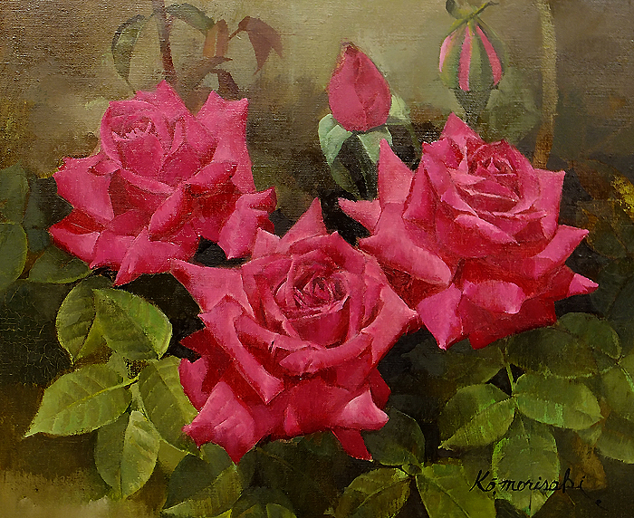 ☆森崎 幸☆「薔薇」油絵 サイズ SM 美術品・アンティーク・コレクション