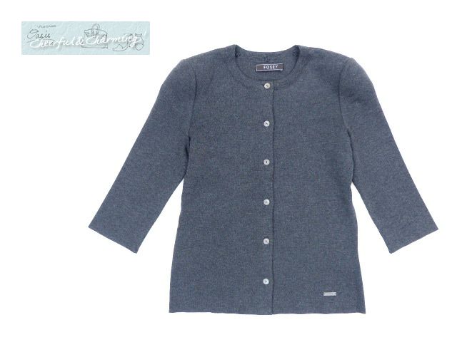 美品】FOXEY ニットカーディガン ベージュ ブランドロゴプレート FOXEY