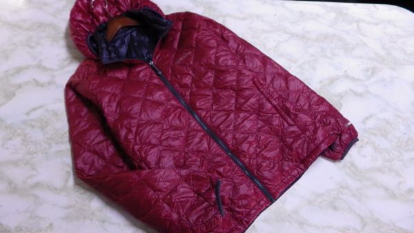 j8424/Eddie Bauer エディーバウアー EB900 リバーシブル ナイロンジップダウンジャケット フード取り外し可 L ネイビー/ボルドー
