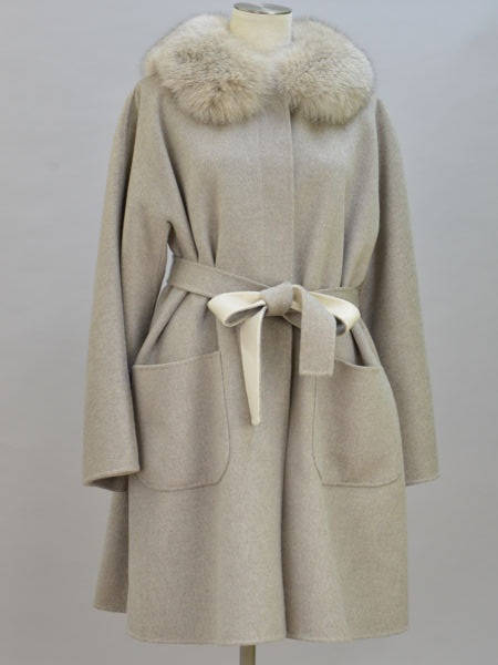 美品 カシミヤ100% バーバリーロンドン　ロングコート　リアルファー キソノイオ Chisonoio? フォックスファー カシミヤ100% ロングコート