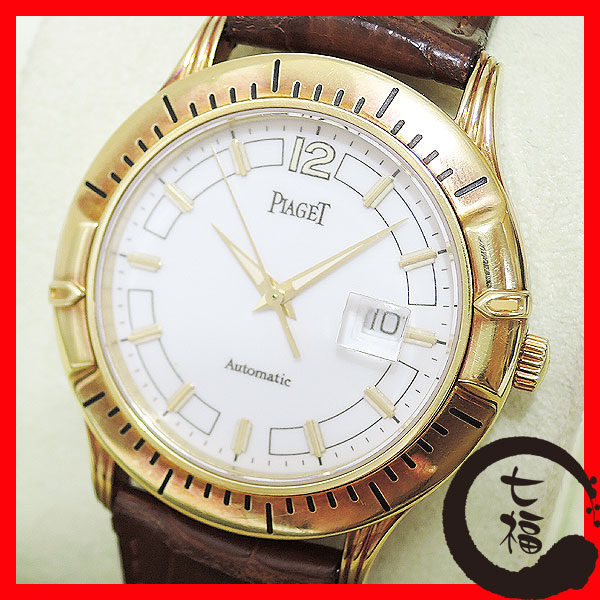 高価買取1円Y【ピアジェ】ポロ 24010 ホワイト文字盤 イエローゴールド K18 YG 自動巻 保証書 純正BOX 革ベルト 人気 メンズ 時計 中古