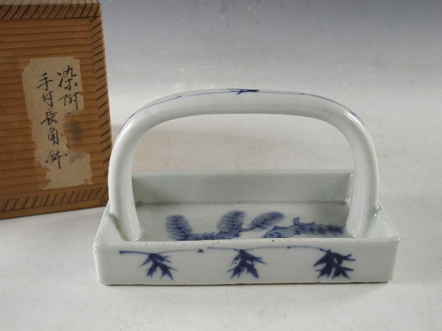 ◆栄◆時代 中国 古染付 金魚図 手付 長角鉢 古陶磁 11y17