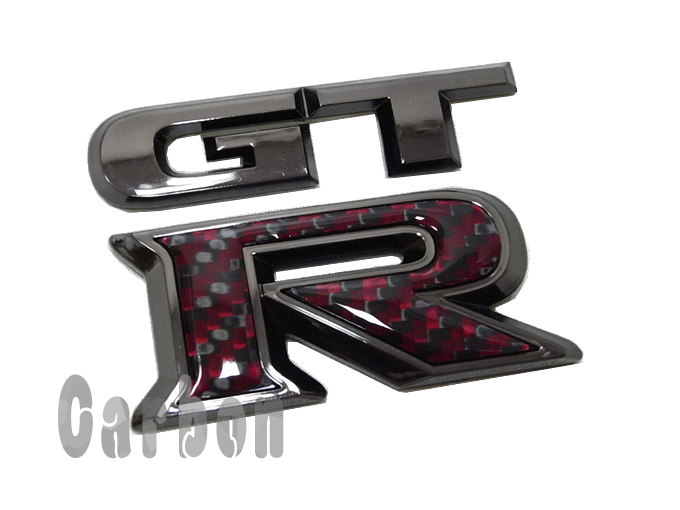 日産 GT-R レッドカーボン ブラックメッキ エンブレム リア フロント トランク R32 R33 R34 R35 V37 黒 赤