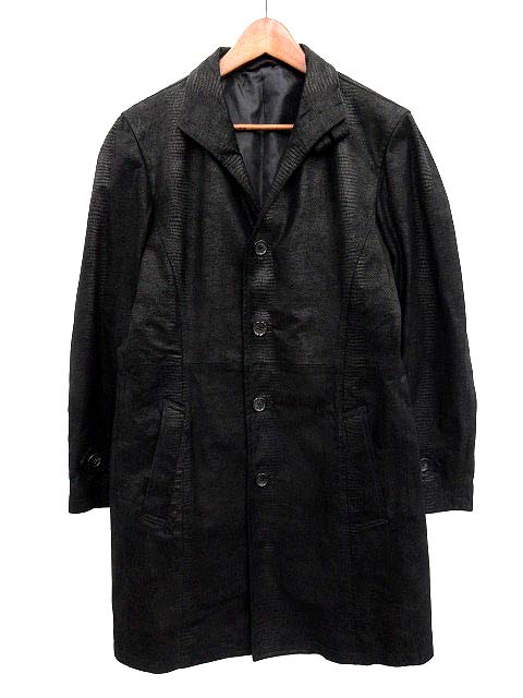 MEN'S TENORAS ダブルロングコート XL ティノラス MEN'S TENORAS ロングコート レザー 豚革 M 黒