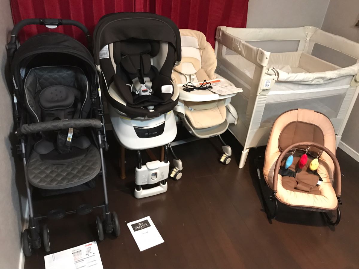 出産準備セット ココネルベビーベッド電動ラック アップリカハイシートソラリアプレミアム チャイルドシート エールベベバウンサー抱っこ紐_2