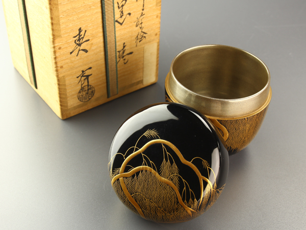 新品未使用京都 【凜】○平安象彦／胡麻竹 鶴蒔絵 箱◇共箱◇内金箔