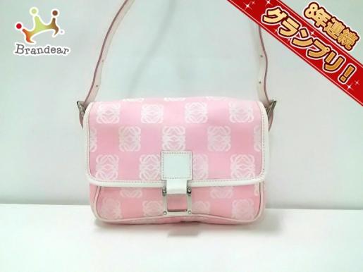ロエベ LOEWE バッグ ショルダーバッグ ジャガード×レザー ピンク×白 