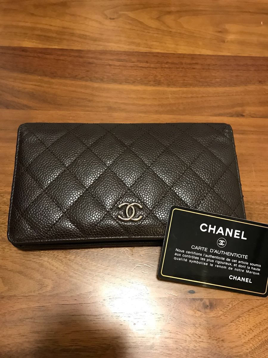 正規品 CHANEL キャビアスキン 長財布 ブラウン ギャランティカード
