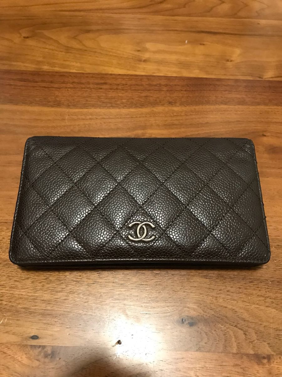 正規品 CHANEL キャビアスキン 長財布 ブラウン ギャランティカード