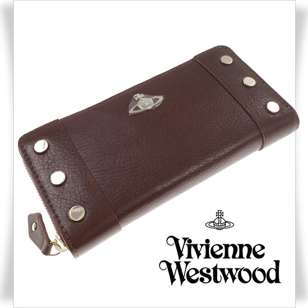 新品★Vivienne Westwood ヴィヴィアンウエストウッド 正規店本物 オーブ牛革 本革レザー ラウンドファスナー長財布 ヌーロック 茶◆5084◆