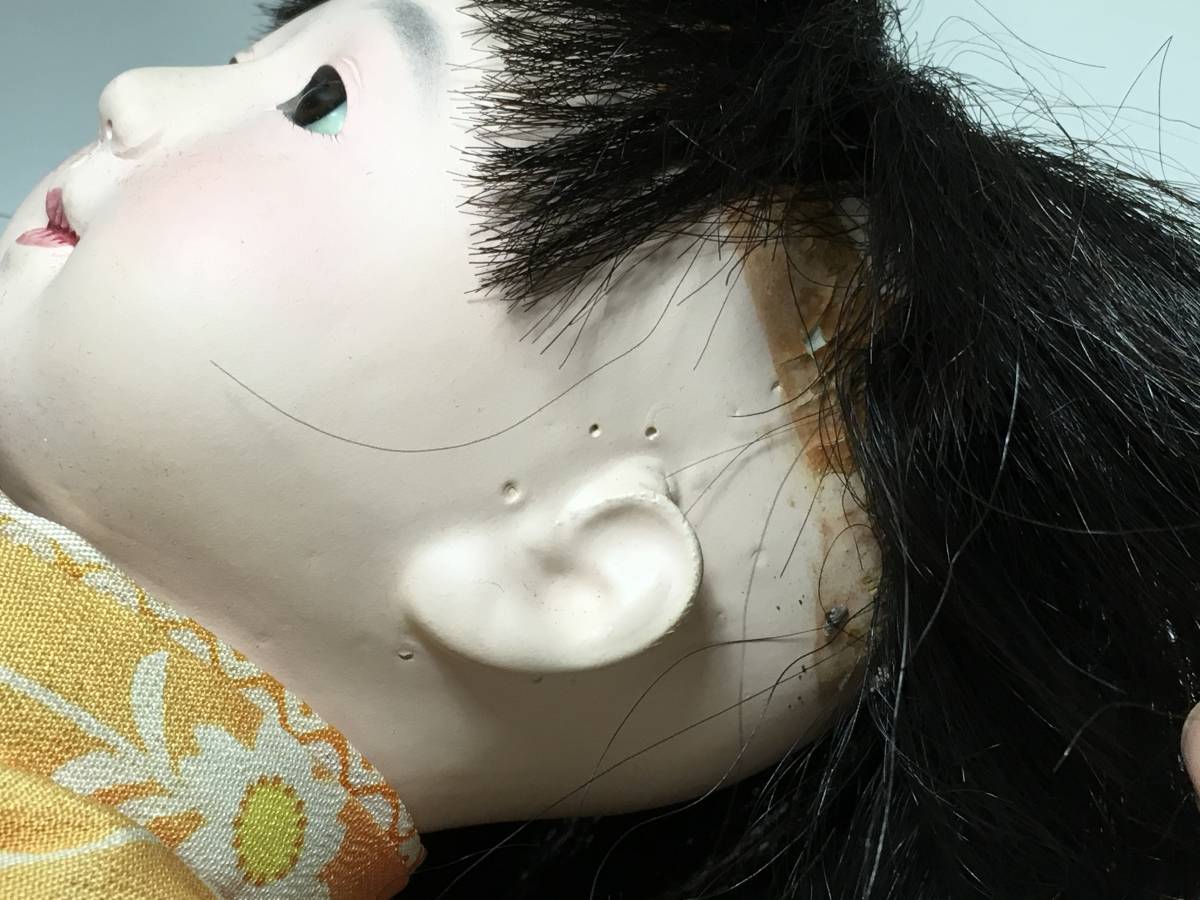 市松人形 自由人形 可愛い幼女　座布団付き　昭和レトロ　36センチ 自由人形 女の子 37cm ／ 市松人形 昭和初期頃 古玩具(市松人形