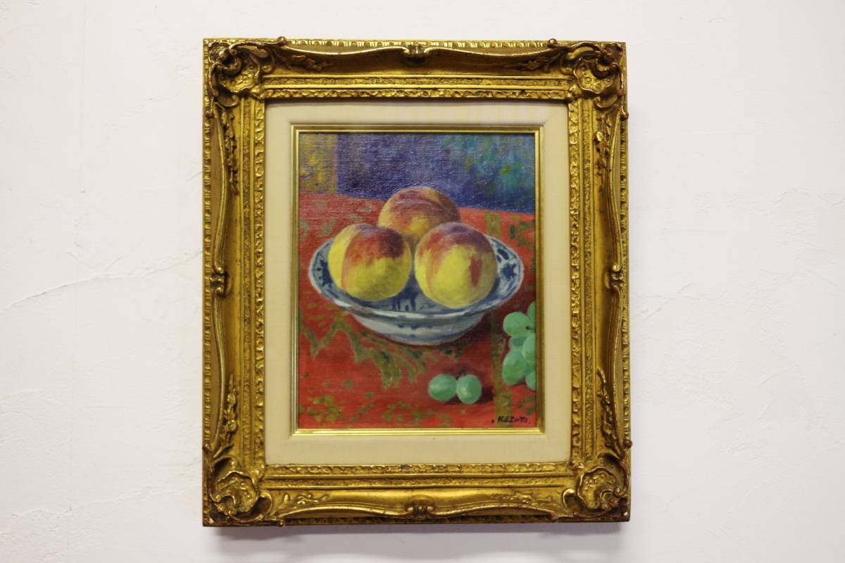 河上一也 静物 油絵 肉筆 静物画 油彩 絵画 F3 サイン有り 額装 真作