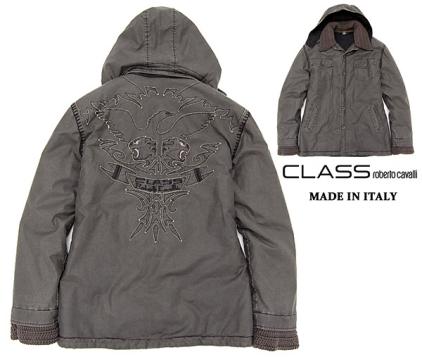 豪華パッチ付き！美品 イタリア製 ロベルトカヴァリ CLASS roberto cavalli コーティング加工 ニット切替え 裏ウール 中綿入り ジャケット