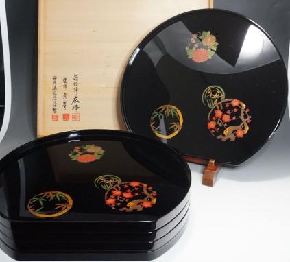 は825☆輪島塗 卓上膳 塗師秀峯 蒔絵師広峰 田谷漆器店 共