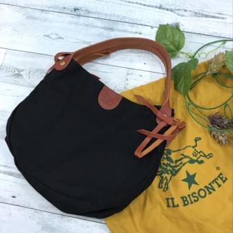イルビゾンテ IL BISONTE ハンドバッグ キャンバス×レザー ブラック系 保存袋付 IL BISONTE イルビゾンテ 男性用 綿 キャンバスレザーフタ