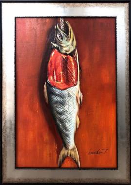肉筆保証1点物 油絵 静物画『Salmon(鮭）＊模写（高橋由一・鮭図