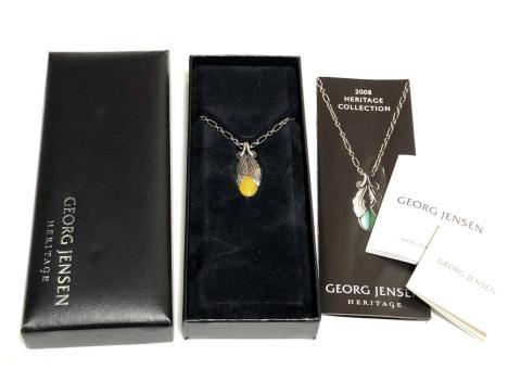 ◇ GEORG JENSEN ジョージジェンセン 2008年 イヤー ペンダント イエローアゲート アジア限定 シルバー925 ヘリテージ ネックレス 箱付き