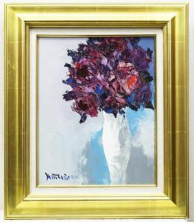 油絵 真作 バラ 美紀子 絵画買取・販売の小竹美術 - 川田茂「城とバラ」油絵・F6号 田辺三重松