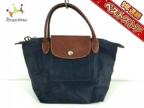 LONGCHAMP ハンドバッグ ブラック×ブラウン　折りたたみ ロンシャン LONGCHAMP バッグ ハンドバッグ ナイロン×レザー
