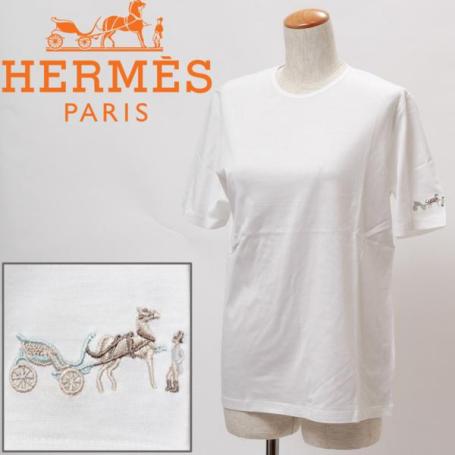  108: エルメス HERMES 半袖 Ｔシャツ カットソー ホワイト コットン 刺繍 サイズS(半袖Ｔシャツ)｜売買されたオークション情報、yahooの商品情報をアーカイブ公開 - オークファン 女性用