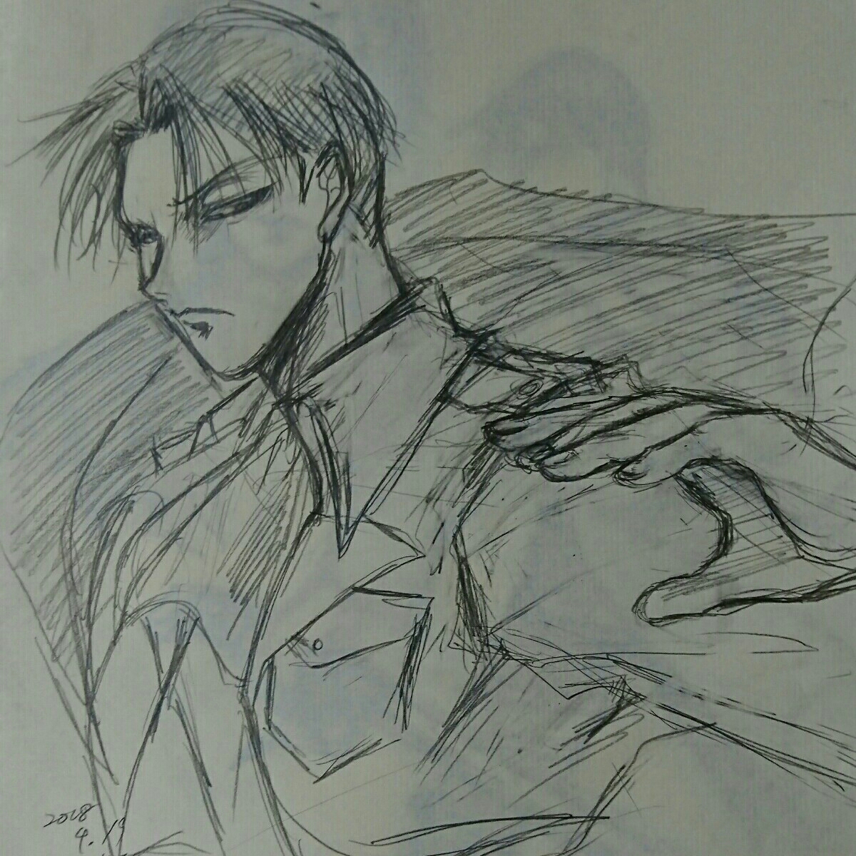 同人手描きイラスト 進撃の巨人リヴァイ スケブざかざか鉛筆描き ハシビロ兵長付くかも 手描きイラスト 売買されたオークション情報 Yahooの商品情報をアーカイブ公開 オークファン Aucfan Com