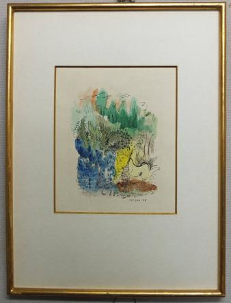 池田満寿夫「森の中の裸婦」 紙 水彩 サイン有 1958年制作 初期作品