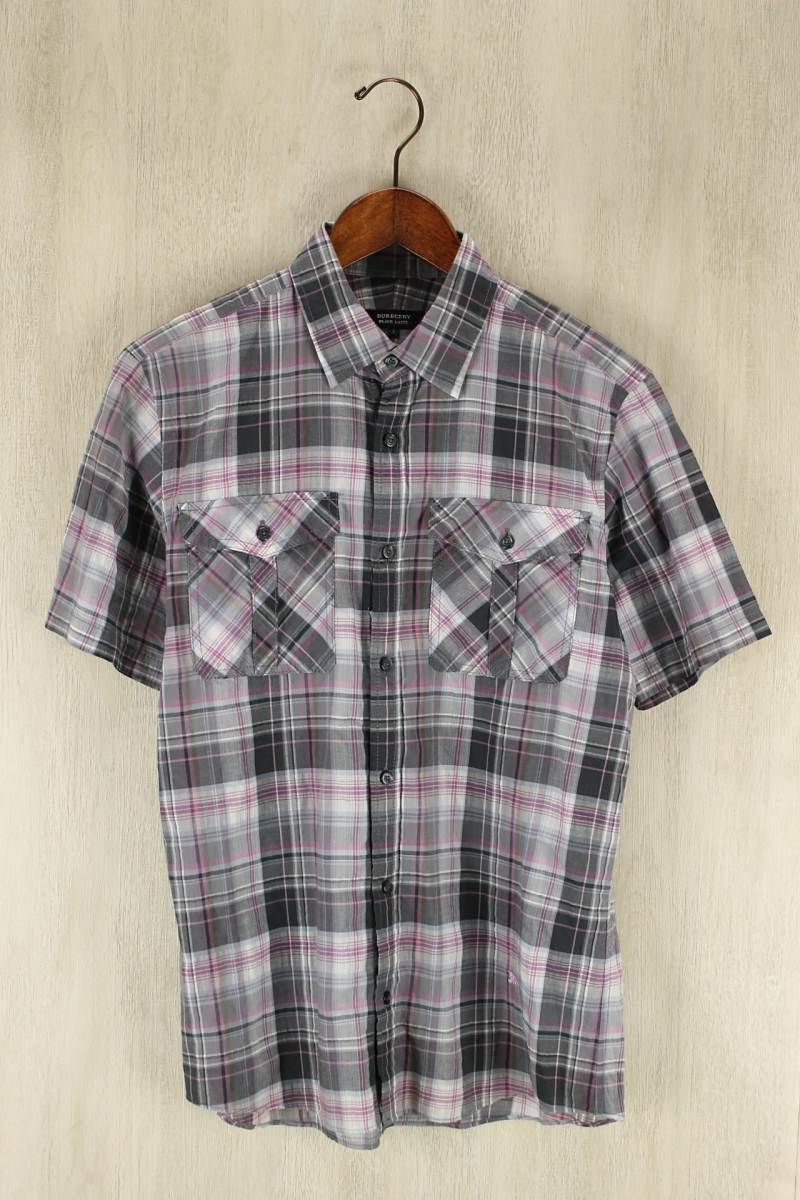 【数量限定，定番人気】 BURBERRY BLACK LABEL 半袖シャツ/2/コットン/GRY/チェック(Mサイズ)｜売買されたオークション情報、yahooの商品情報をアーカイブ公開 - オークファン 半袖シャツ一般