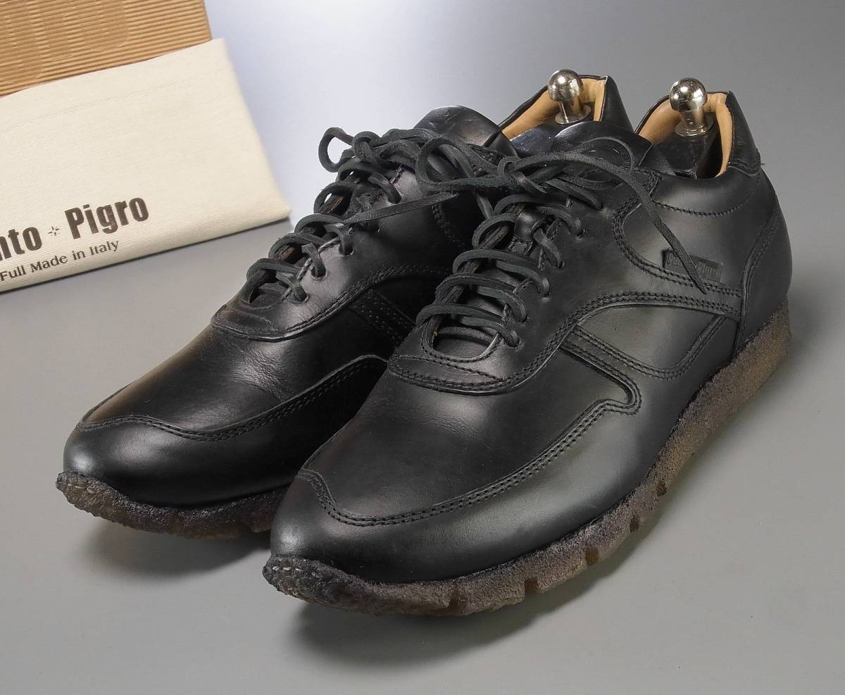 R6725未使用/イタリア製/定価3.9万*Punto Pigro/プントピグロ*レザースニーカー/レザーシューズ/革靴/黒/ブラック/41