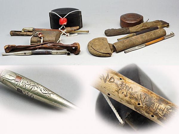 純銀延キセル（桜）|葉巻 『桜』古い煙草煙管道具 対の物四種