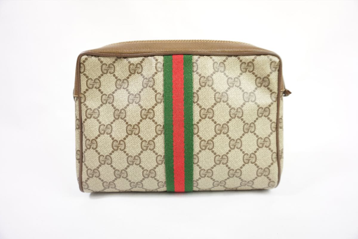 オールドグッチ シェリーライン クラッチバッグ ポーチ GG PVC ベージュ 中古良品♪ グッチ GUCCI オールドグッチ◇クラッチバッグ◇ポーチ