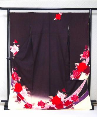 a*r様 正絹　振袖　豪華絢爛花模様 新品！1，000円～☆さか屋☆雅な花紫！豪華絢爛 花文様 仕立上 正絹